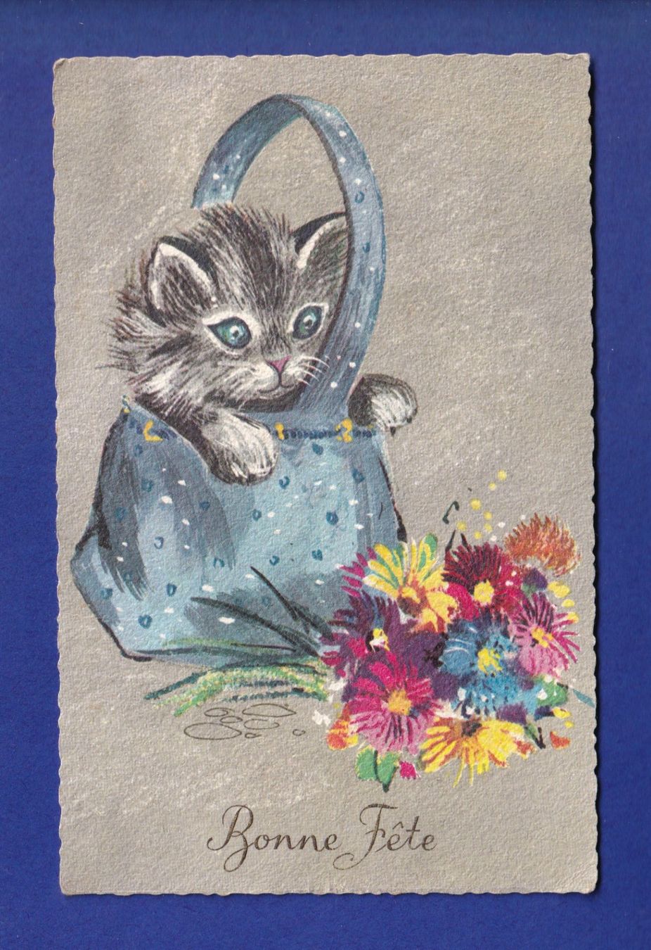 Cartoline postali: CHAT - Dans le sac et fleurs – Usato da Pully venduto da nicecards-shop