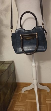 Leder Handtasche in Blau mit geflochtenem