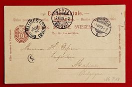 GANZSACHE PK BENZIGER EINSIEDELN BASEL AUSLAND BELGIEN 1889