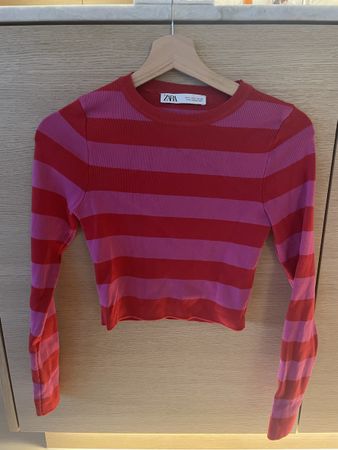 ZARA cropped Langarmshirt pink/rot Gr. M