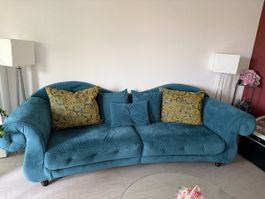 Sofa Petrolgrün Samt mit Kissen