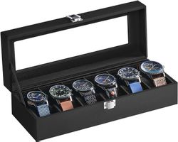 Uhrenbox schwarz 6 Fächer Glasdeckel elegant Box