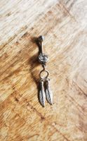 Boho Bauchnabelpiercing mit Federn Anhänger und Stein