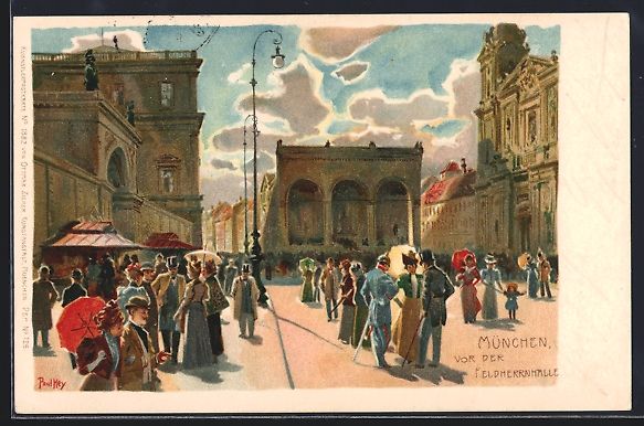 Cartoline postali: Paul Hey: München, Passanten vor der Fe – Usato da Berlin venduto da bartko-reher