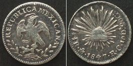 MEXICO. 1/2 Real 1847 Mo RC, Mexico city mint, silver, XF