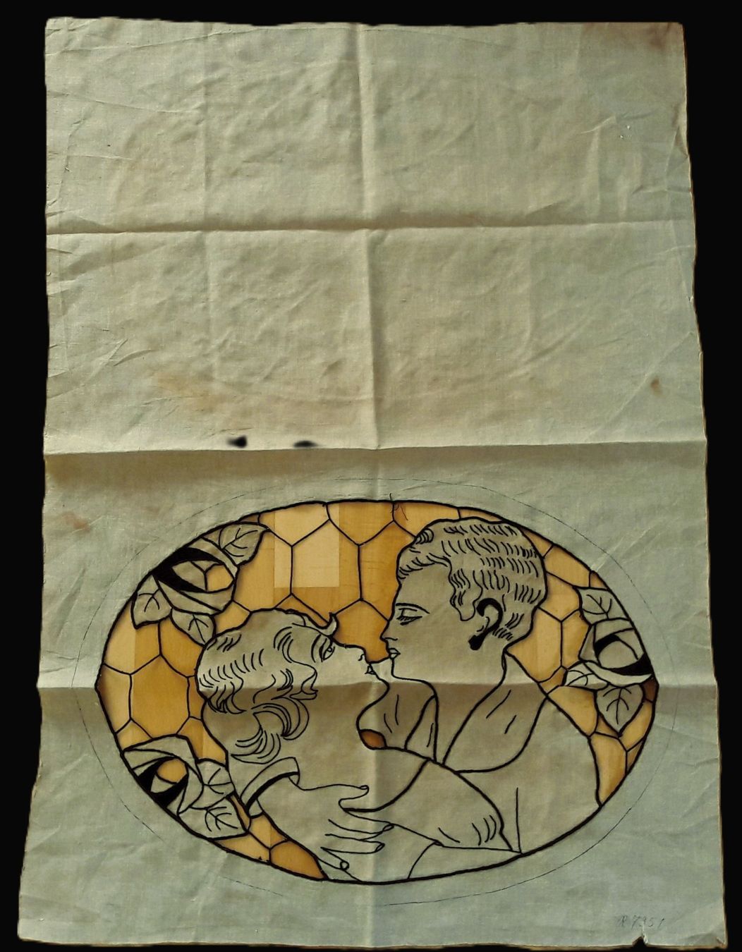 Cuscini: Art Déco housse coussin lin inachevée "Le baiser" – Usato da Tavannes venduto da Nekosumi 2