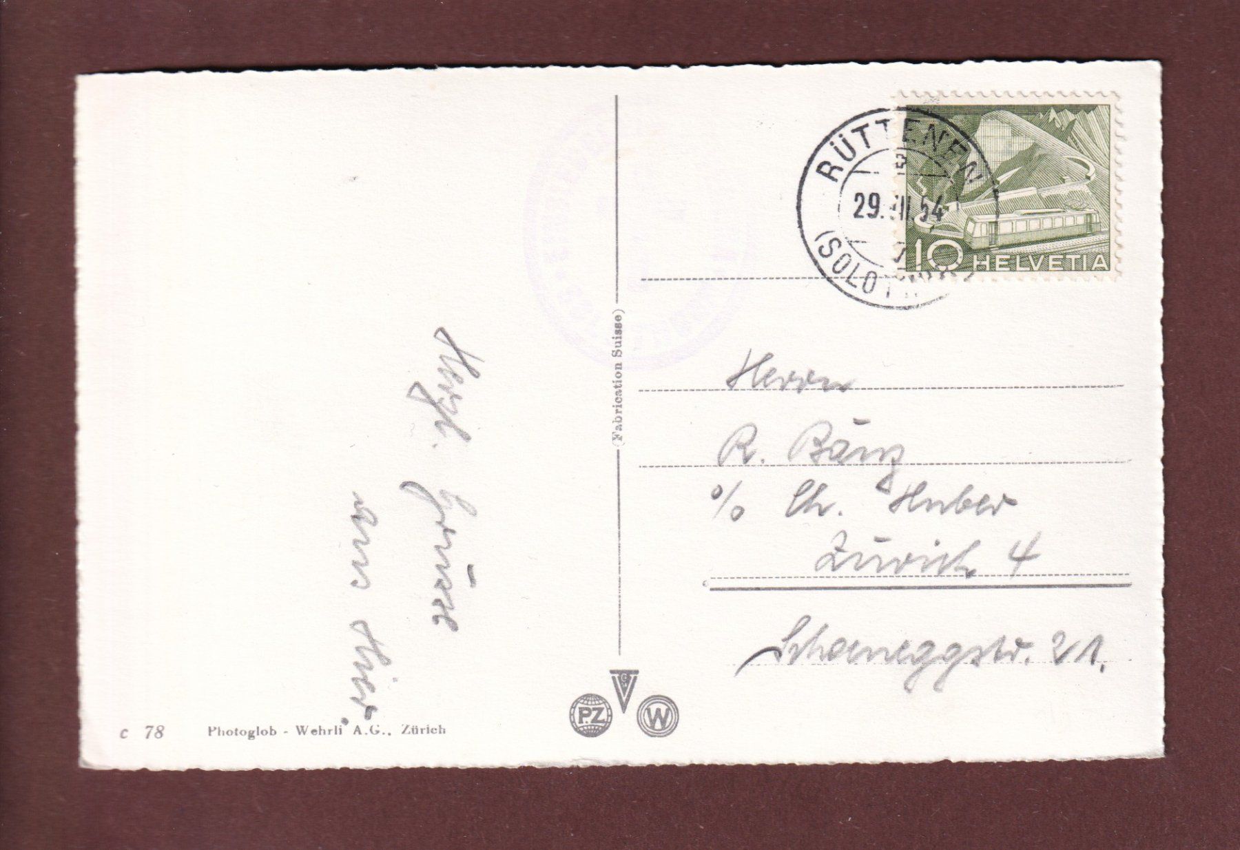 Cartoline postali: SOLOTHURN - Einsiedelei - 1954 – Usato da Pully venduto da nicecards 1