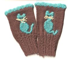 Pulswärmer mit Katze, handgestrickt