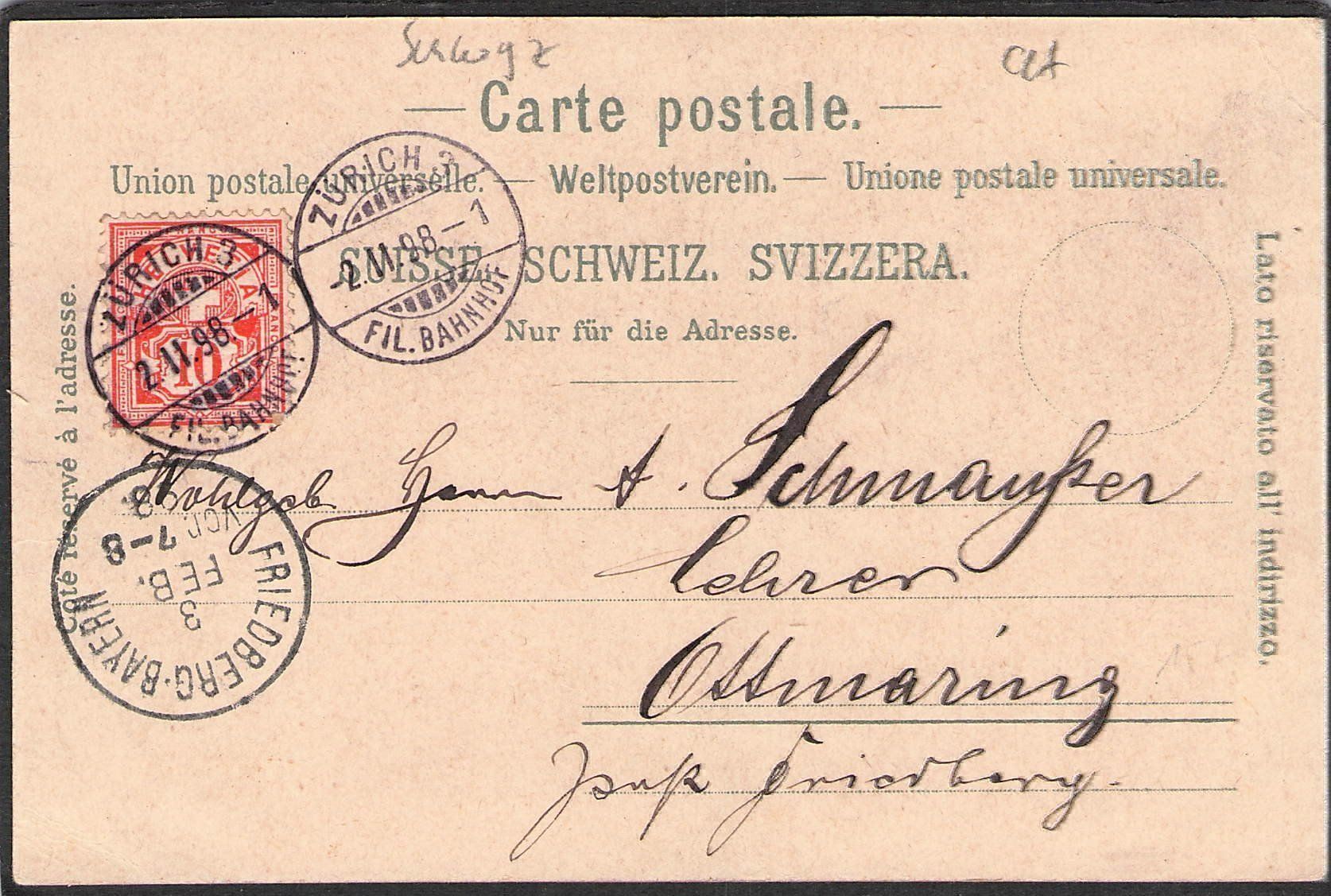 Ansichtskarten: -Litho Souvenir aus Einsiedeln , 1898 – Gebraucht aus Reichenburg von Pipo-67 1
