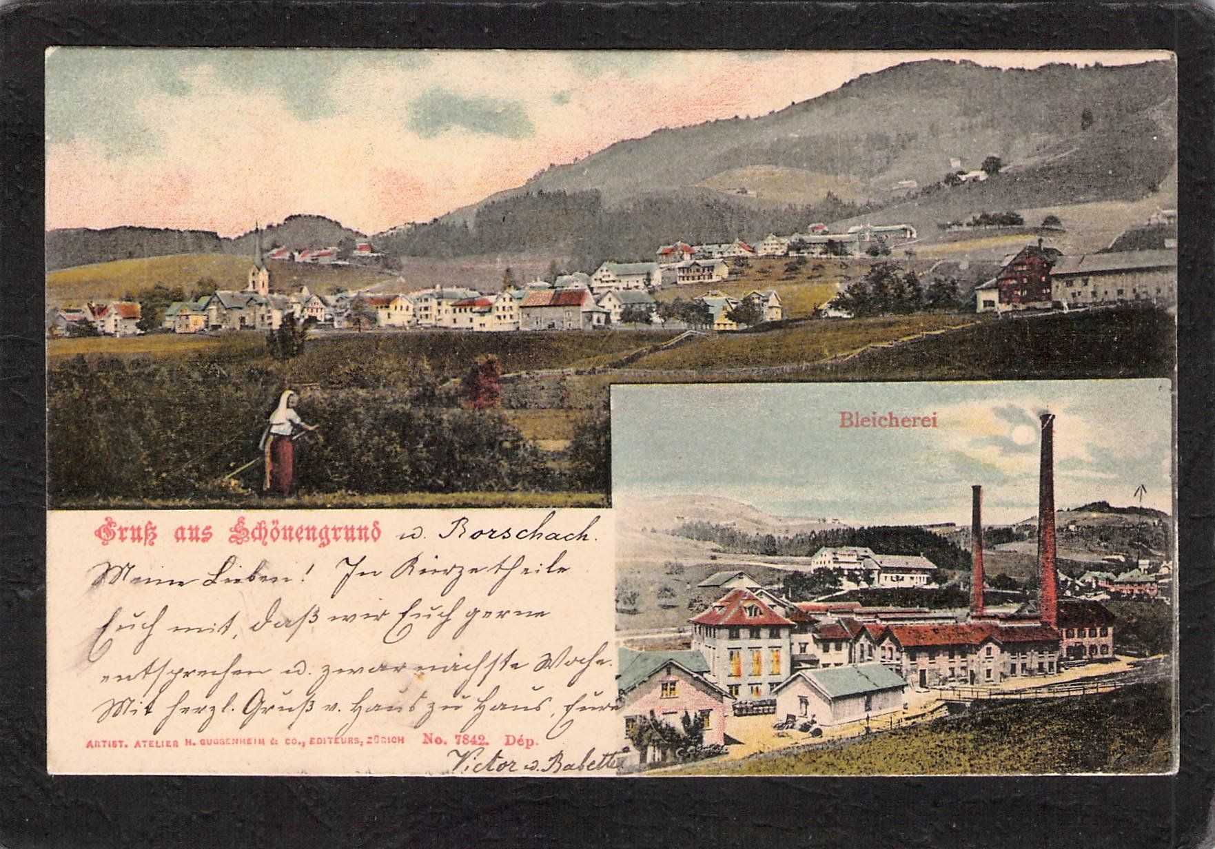 Cartoline postali: Schönengrund AR , Bleicherei , gel. 1907 – Usato da Reichenburg venduto da Pipo-67
