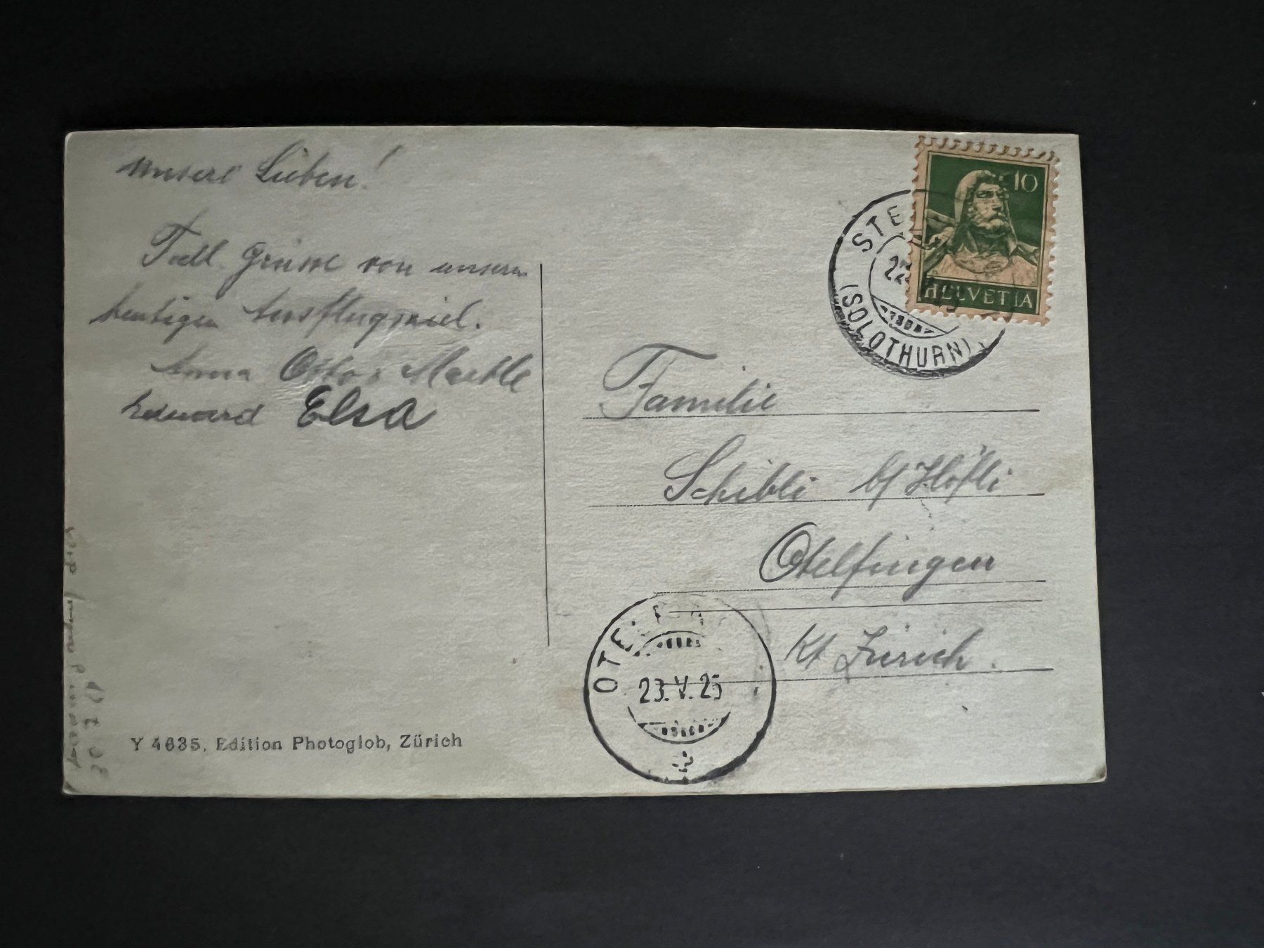 Cartoline postali: Ansichtskarte Solothurn Einsiedelen  1925  (V779) – Usato da Hinwil venduto da Sidi4 1