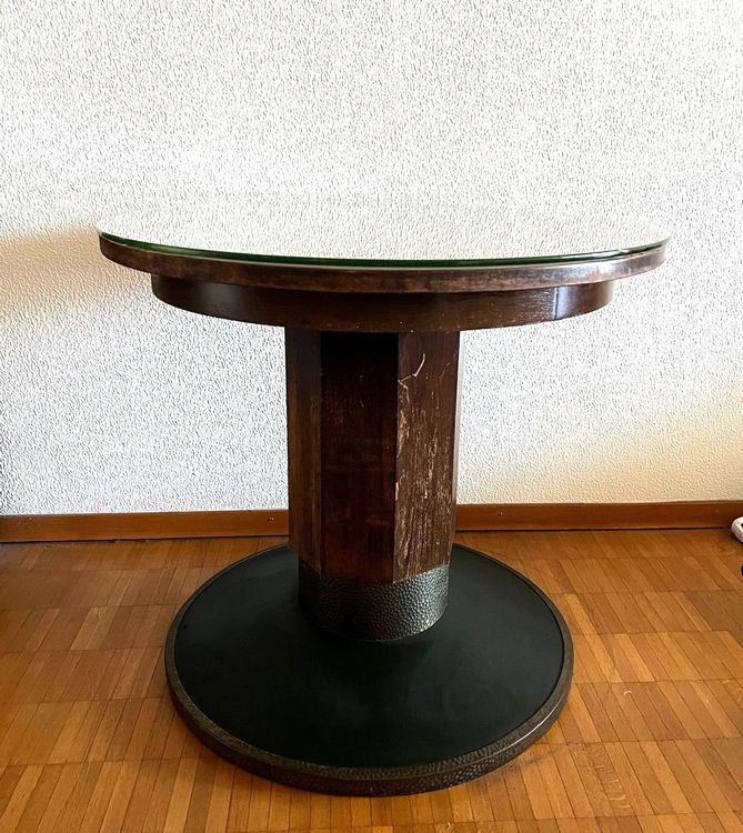 Runder Tisch Vintage alt, Holz massiv rund mit Glasscheibe (Gebraucht ...