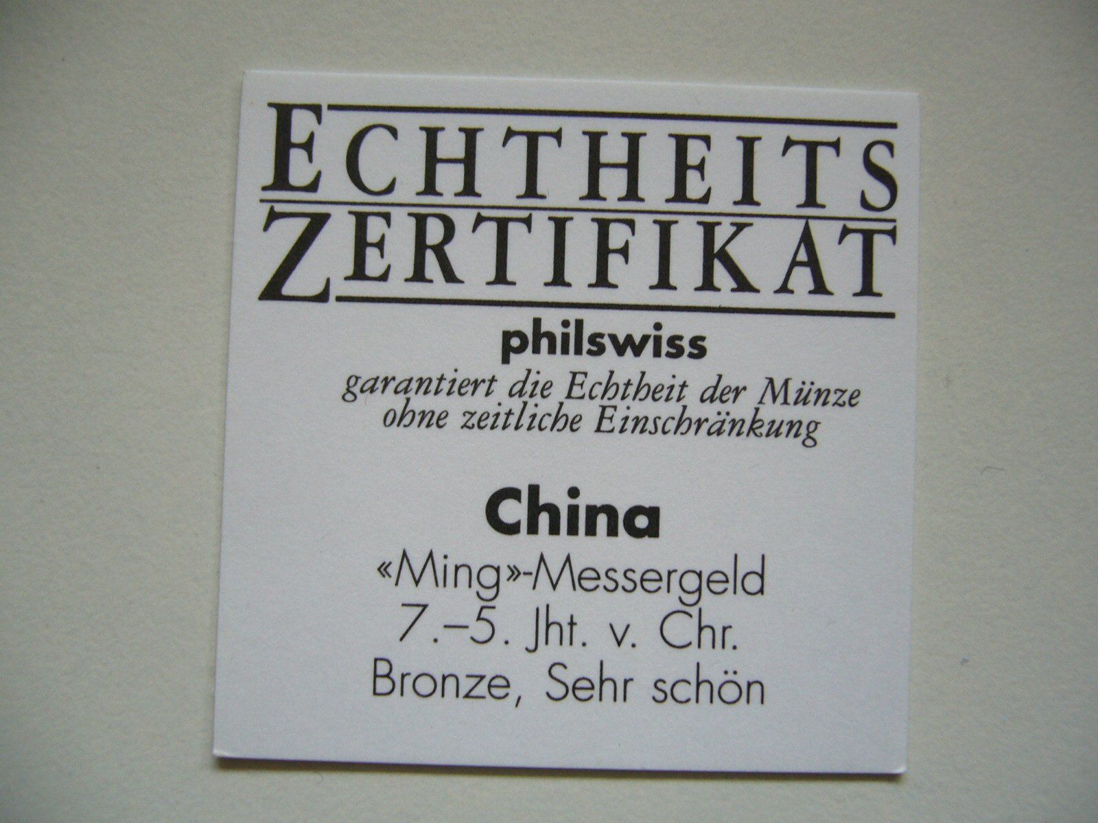Alle Münzen: China - Ming Messergeld – Gebraucht aus Wolhusen von Curver9 1