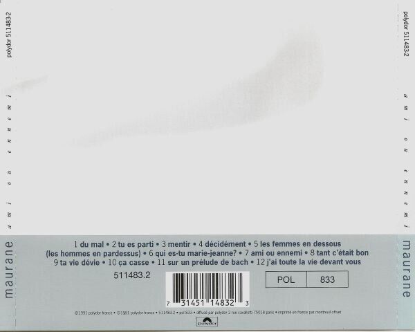 CD: Maurane - Ami ou Ennemi [Polydor] – Usato da Unterbäch venduto da waqil 1