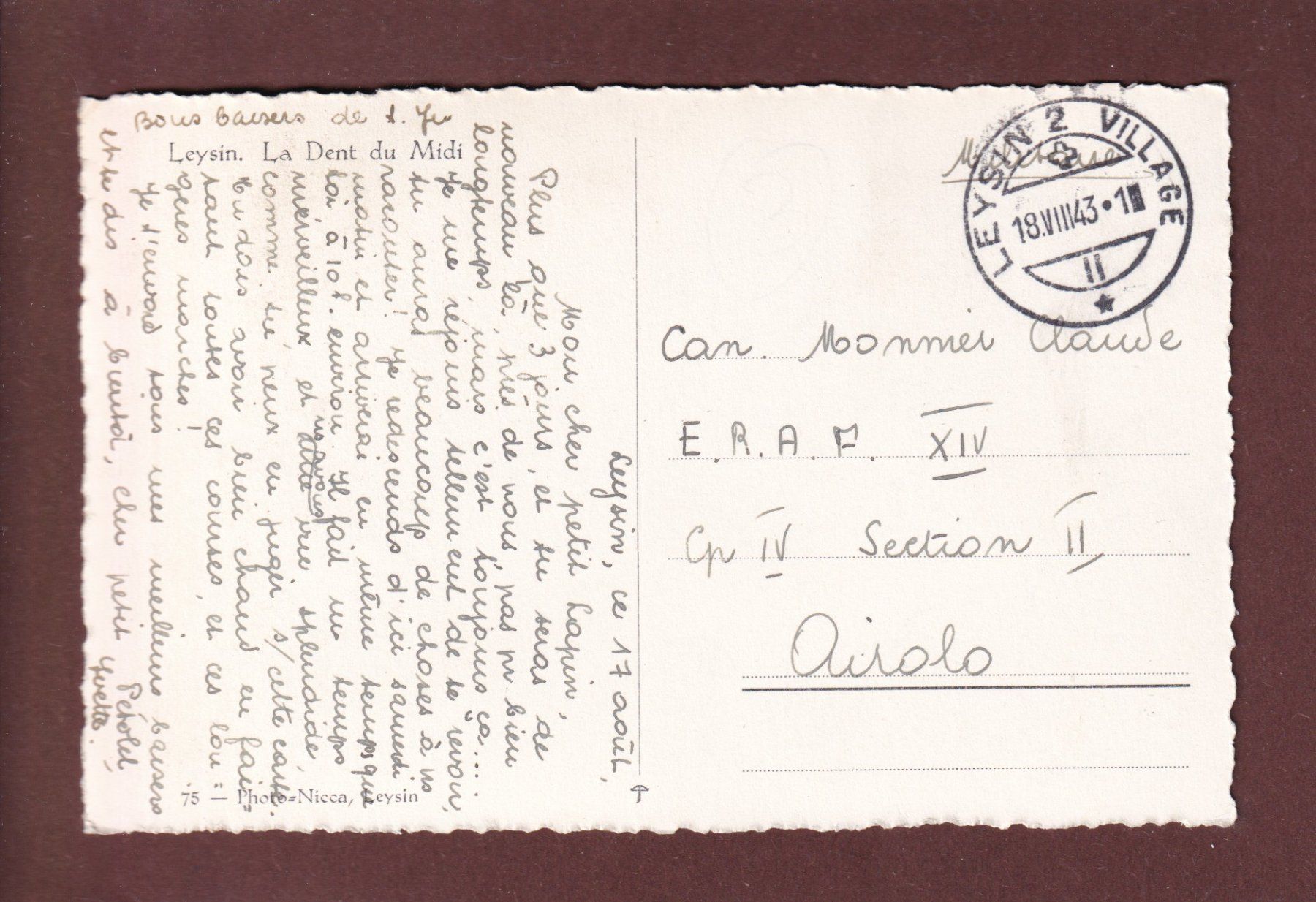 Cartoline postali: LEYSIN - Dents du Midi - 1943 Feldpost – Usato da Pully venduto da nicecards 1