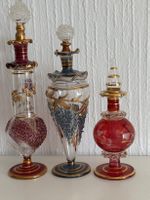 3 flacons à parfum vintge  verre soufflé et  dorures