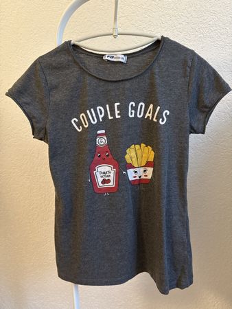 T-shirt gris application Ketchup/frites, t. XS/34
