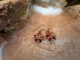 Ohrringe Silber Rotgold vergoldet mit Granaten u. Markasiten