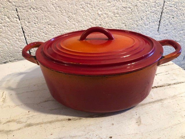 ANCIENNE COCOTTE MARMITE soupière en tôle émaillée série BB Voir