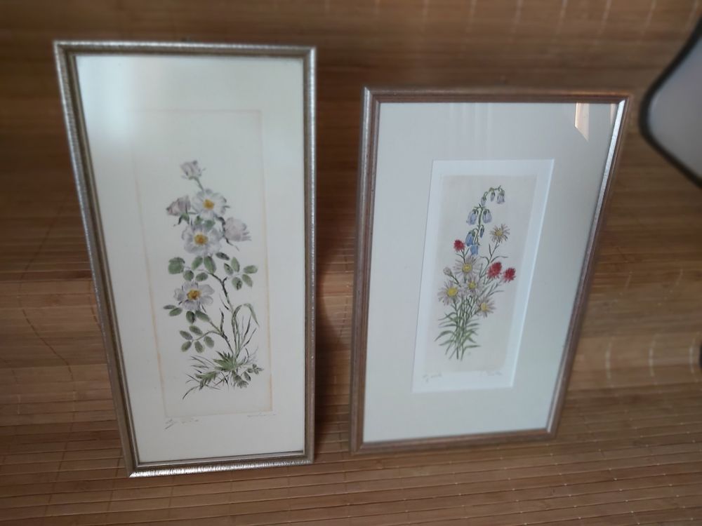 Nostalgische Blumenbilder, signiert, schöne Bilderrahmen Kaufen auf