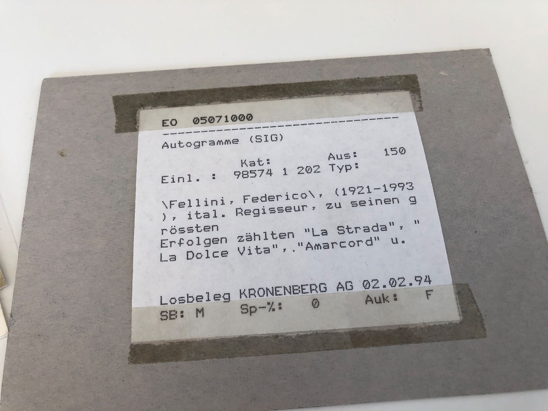 Autografi: Autogrammkarte FEDERICO FELLINI – Usato da Lufingen venduto da Rac0 1