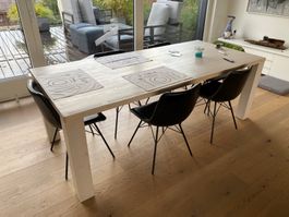 Table salle à manger en bois massif blanc 220/100cm