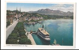 AK ca.1940 Luzern Schweizerhofquai mit Rigi und Dampfschiff