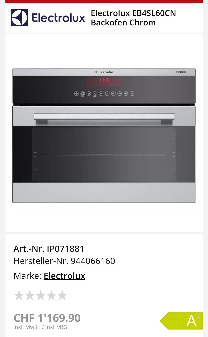 Electrolux Forni: Electrolux Backofen Swissline SL, EB4SL60CN – Usato da Frauenfeld venduto da sigre01 8