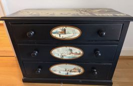 Kommode schwarz handbemalt Motiv Winterlandschaft