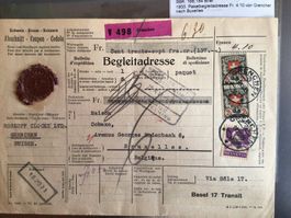 Paket-Postbeilage Roskopf Grenchen 1933 nach Brüssel