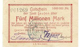 Laufen 5 Mil.Mark Stempel+U-Schriften 17.09.1923 VZ+-VZ++