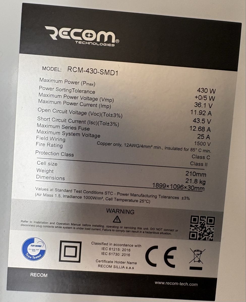 Dispositivi a energia solare: Solarmodule Recom RCM-430-SMD1 – Nuovo e nell'imballaggio originale da Glarus venduto da faegli9