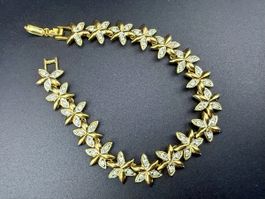 Vintage Elegantes Armband mit Blumen und Strass, Goldfarbe