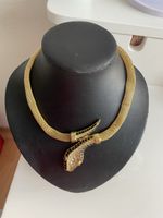 vintege Collier serpent métal plaquer or strass