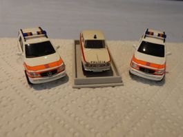 3 Polizeifahrzeuge 1:87, wie neu in OVP, Schweizer Modelle