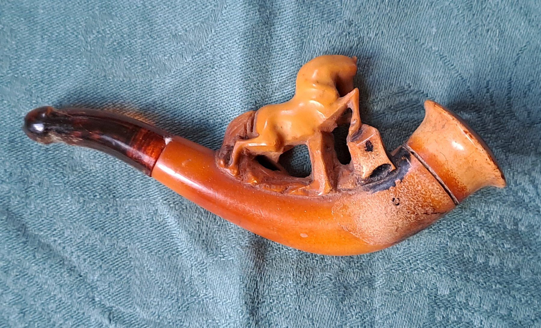 Tabakpfeifen & Zubehör: Antike Meerschaumpfeife mit Pferd, Bernstein – Gebraucht aus Trogen von Limboo 2