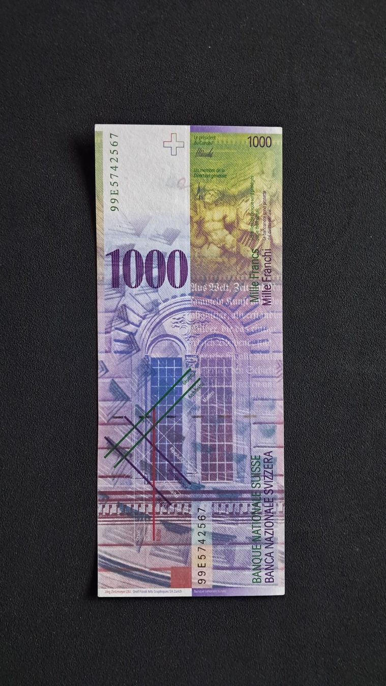 Banknoten: Schweiz 1000 Franken 1999 Unc – Neu und originalverpackt aus Lufingen von E-Auktion 1