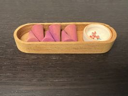 Räucherkegel Set Holz Aufbewahrung & Keramik Zündschale