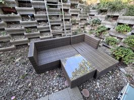 Garten Lounge Set Rattan braun mit Tisch gebraucht