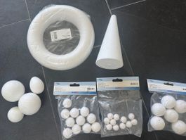 Styropor Bastelmaterial - diverse Kugeln, Ring & Kegel - NEU