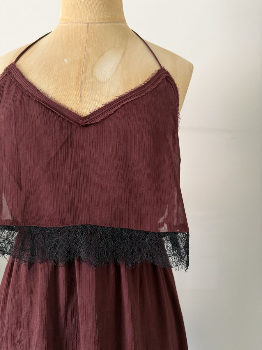H&M Vestiti: H&M Langes Kleid Bordeaux Spitze elegant Chiffon, Gr. L – Usato da Lugano venduto da rebecca.wardrobe 2