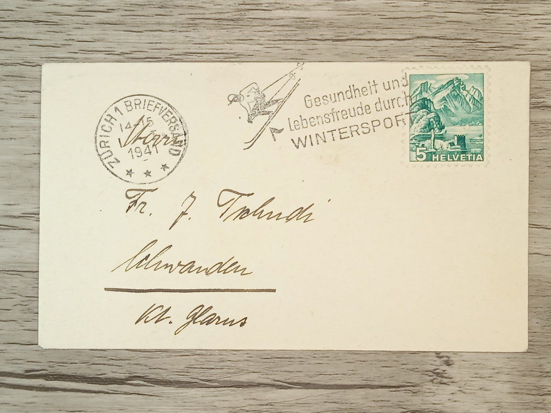 Alle Briefmarken: TR56 Enveloppe + Timbre Suisse 1941 – Gebraucht aus Cousset von Patrick_Collections