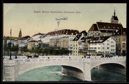 AK Basel, Mittlere Rheinbrücke, Grossbasler Seite