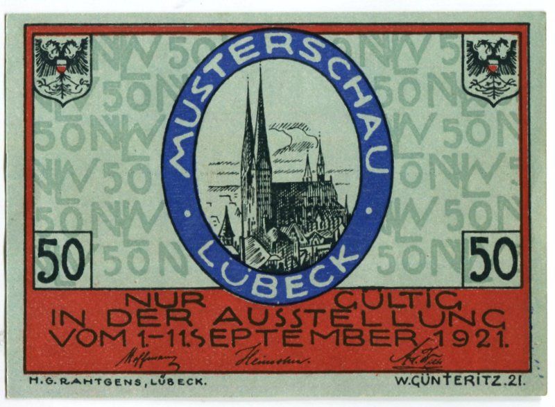 Banknoten: Notgeld "50 Pfennig. Lübeck 1921" – Gebraucht aus Basel von Butsch5 1