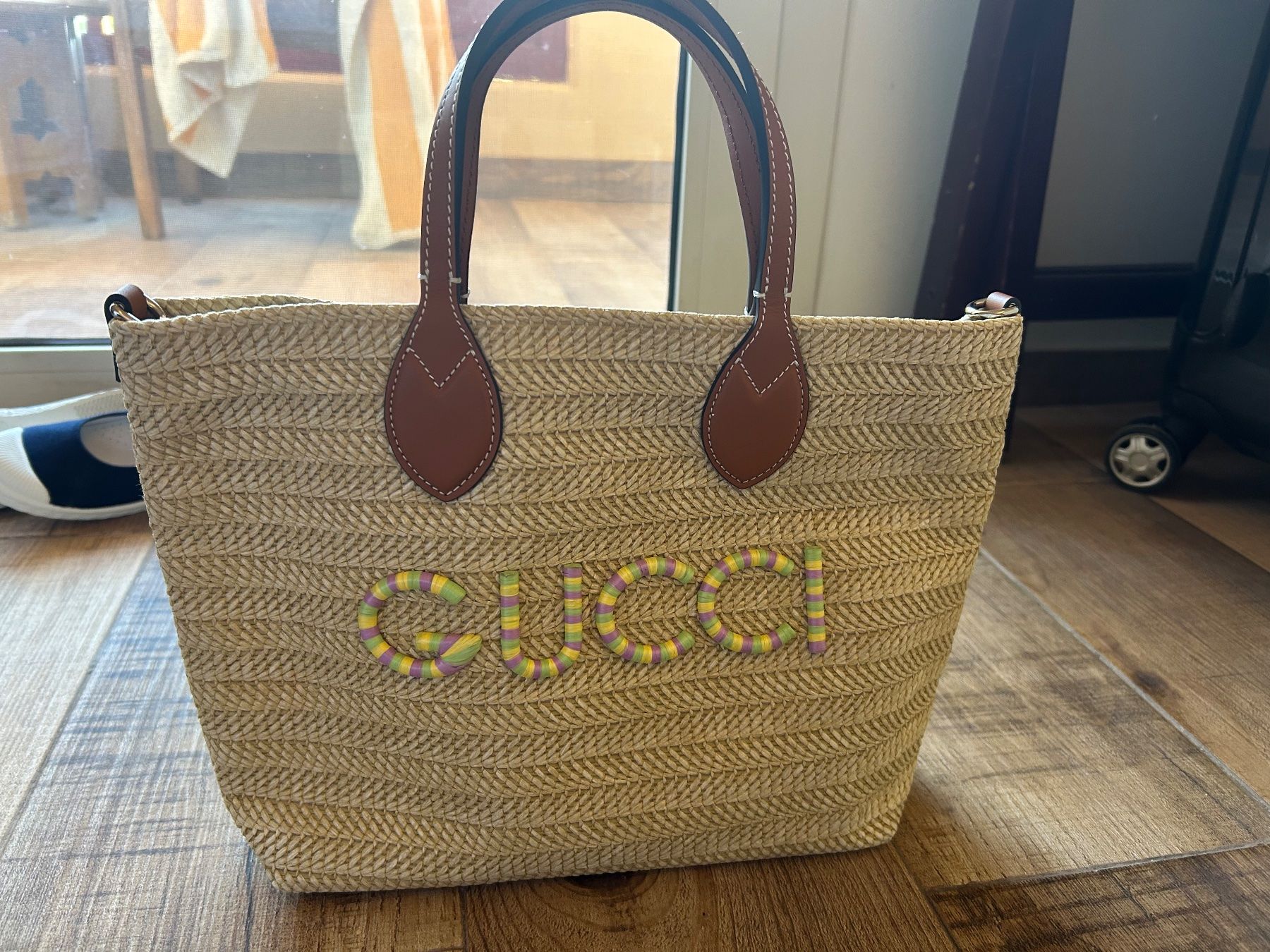 Gucci Strandtasche Bast Natur Leder Sommer Handtasche Top! (Neu