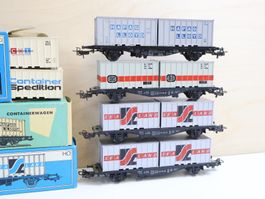 Märklin 4 x Containerwagen H0 + extra Container Set 7291