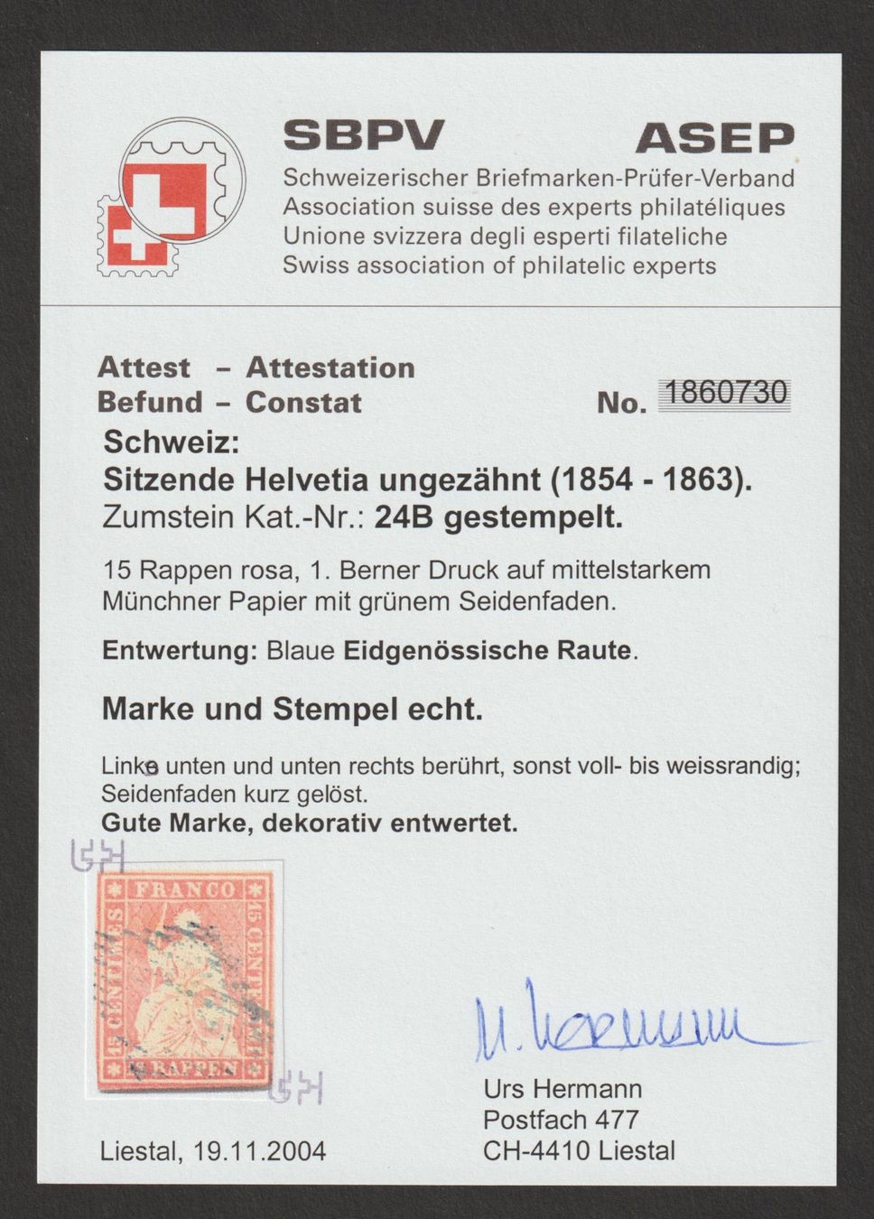 Alle Briefmarken: Strubel 24 B gestempelt / Befund – Gebraucht aus Siebnen von Fstaehli 2