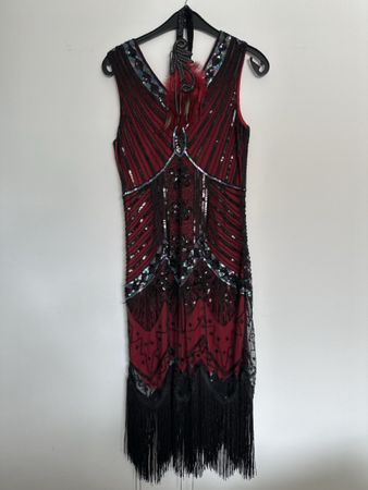 Golden 20er Kleid mit Kopfschmuck, Gr. S