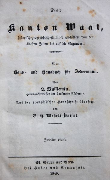 Bücher: DER KANTON WAAT,GEMÄLDE DER SCHWEIZ,1849 – Gebraucht aus Guensberg von Herzaktion 2