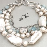 Statement-Perlen-Armband mit Aquamarin und Silber - Unikat
